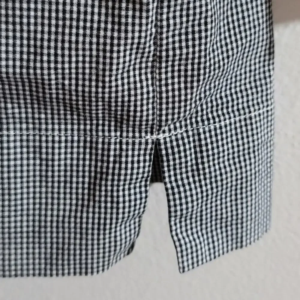 J Crew Penny Peasant Gingham Square Neck 3/4 Sleeve Top Black White XS